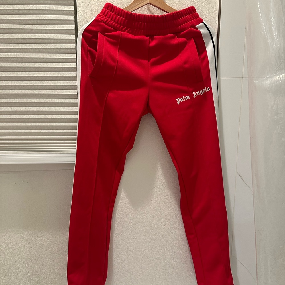 Palm Angels Red Joggers with White Stripes